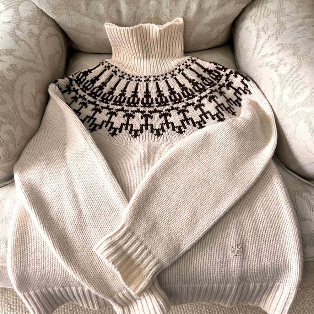 Tory Burch Fair Isle Wool Sweater cream/brown